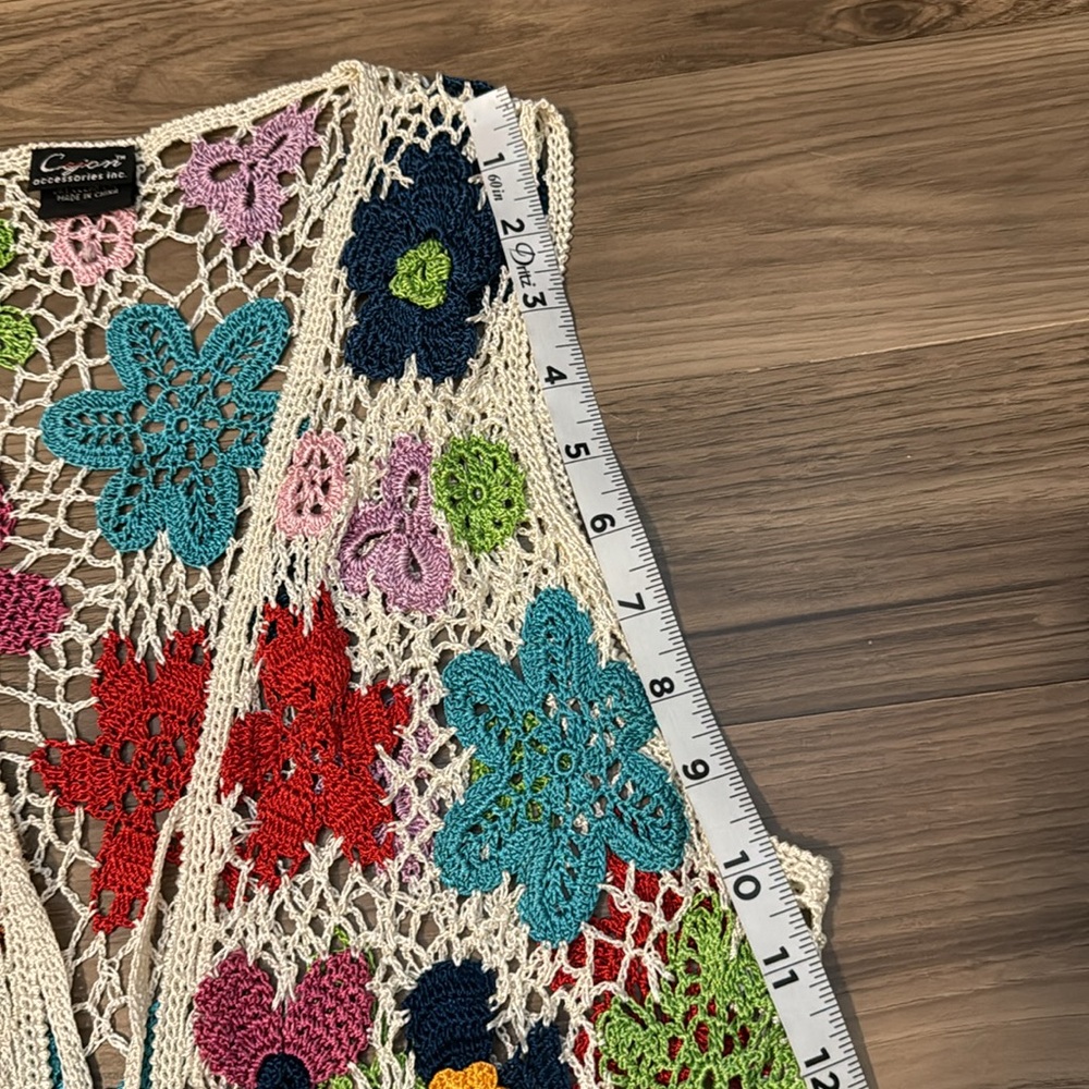 Vintage Floral Crochet Intricate Multicolored Front Tie Vest - Picture 13 of 13